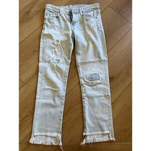 AG Adriano Goldschmied Light Wash Distressed Frayed Hem Jeans Women Size 24R‎